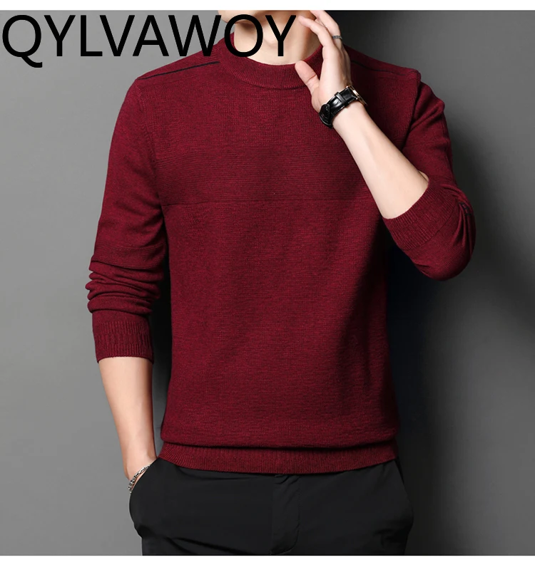 

QYLVAWOY Spring Autumn Sweaters Men's Loose Casual Pullover Basic Knitted Inner Layup Tops Sweater for Male Sueter Masculino