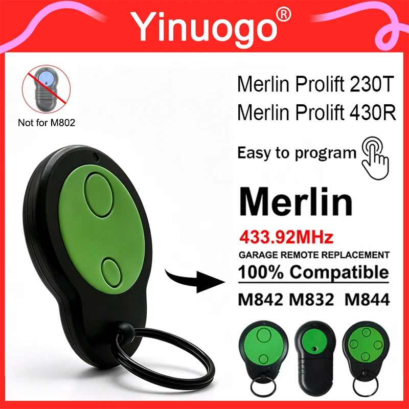 For Merlin M842 M842S M832 M844 Garage Door Remote Control 433.92MHz Rolling Code Merlin Prolift 230T 430R Overhead Door Opener