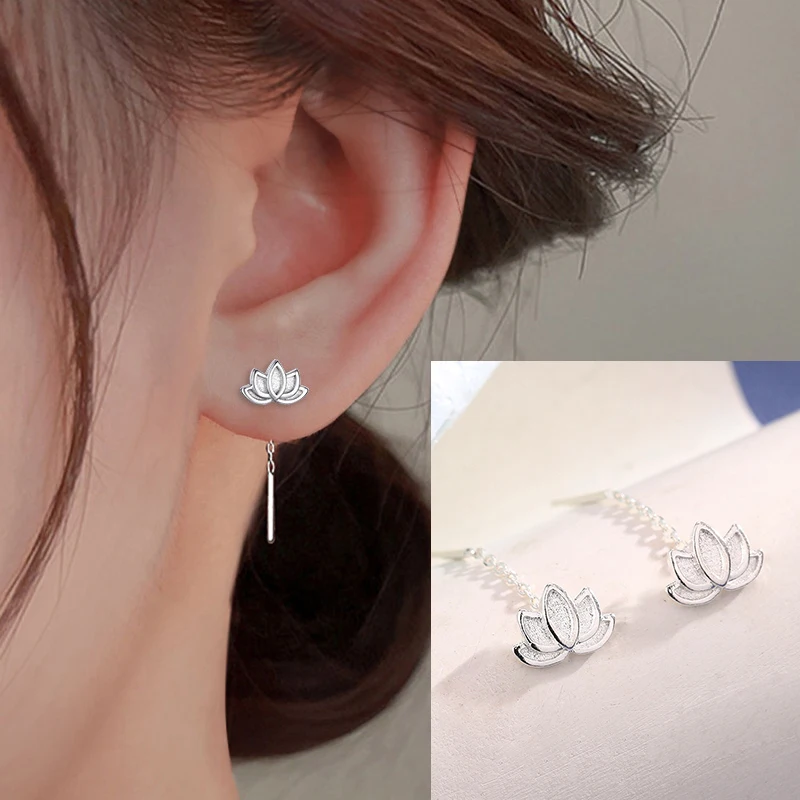 Vintage Lange Draht Quaste Faden Lotus Anhänger Tropfen Ohrringe für Frauen Gerade Hängen Hypoallergen Ohr Schmuck Party Geschenk