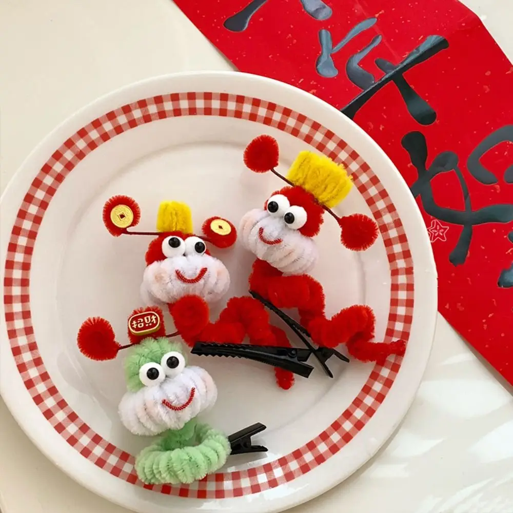 Cute Plush Red Snake Hairpin Cartoon Red Chinese New Year Headwear God of Wealth Ancient Headwear Cute Animals Hair Clip Baby