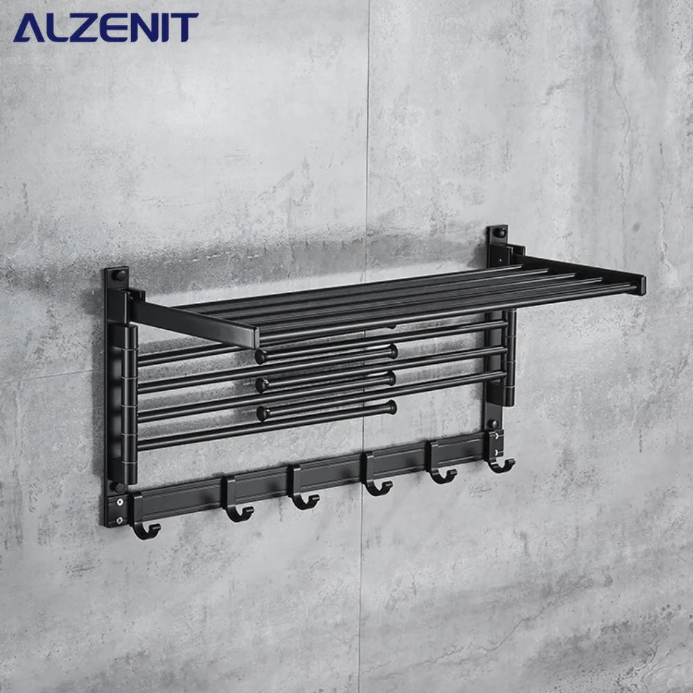 

Черная складная вешалка для полотенец, многофункциональный вращающийся держатель для сушки, туалетный столик, алюминиевая полка для полотенец, аксессуары для ванной комнаты