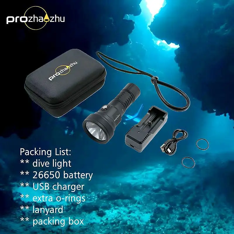 SBT90 6000 لومينز IP68 100 متر LED مصباح غوص 26650 قابل لإعادة الشحن سبائك الألومنيوم الغوص مصباح يدوي