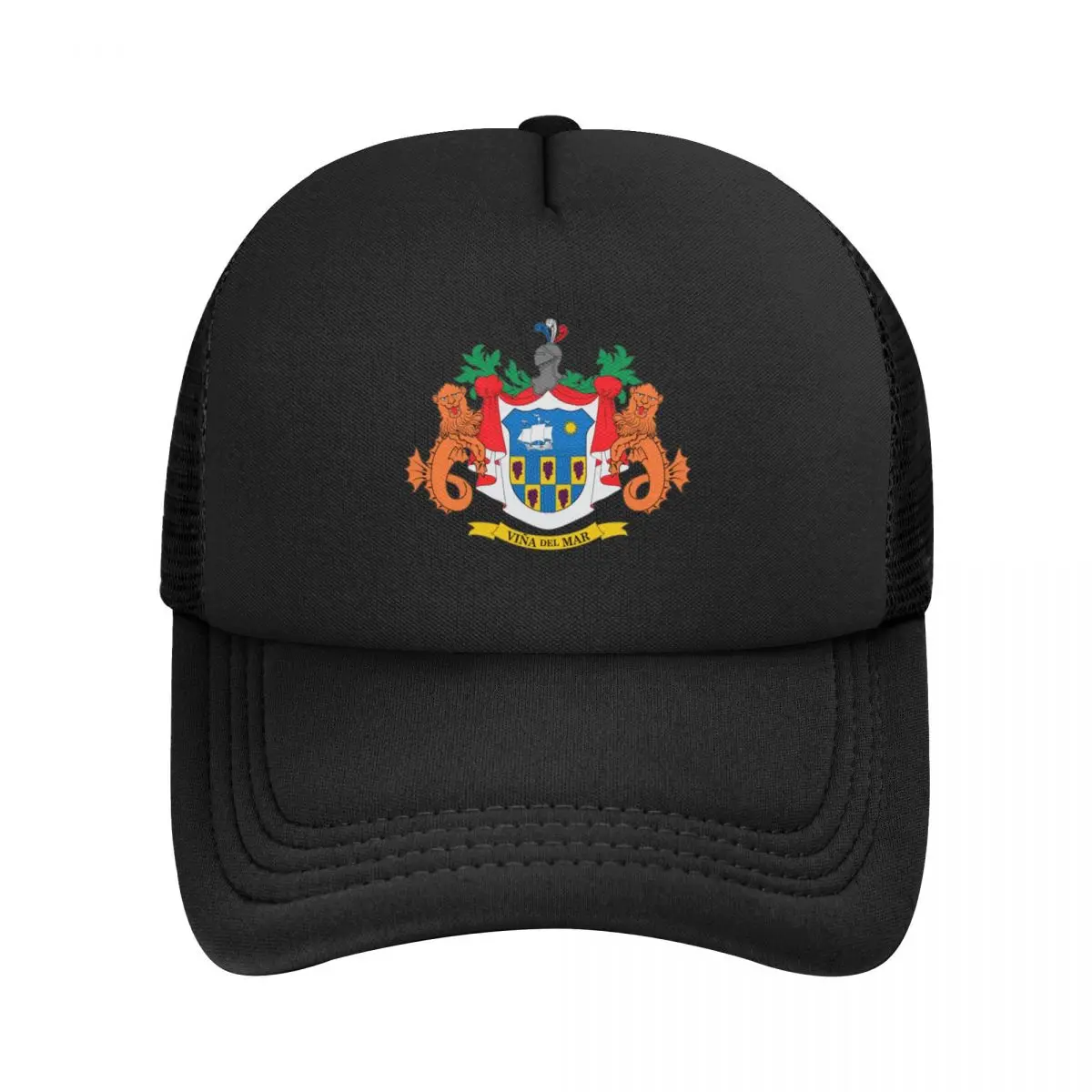 Unisex Coat Of Arms Of Vina Del Mar Chile Trucker Cap Casual Mesh Baseball Caps Polyester Hats Adjustable Sun Hats Summer