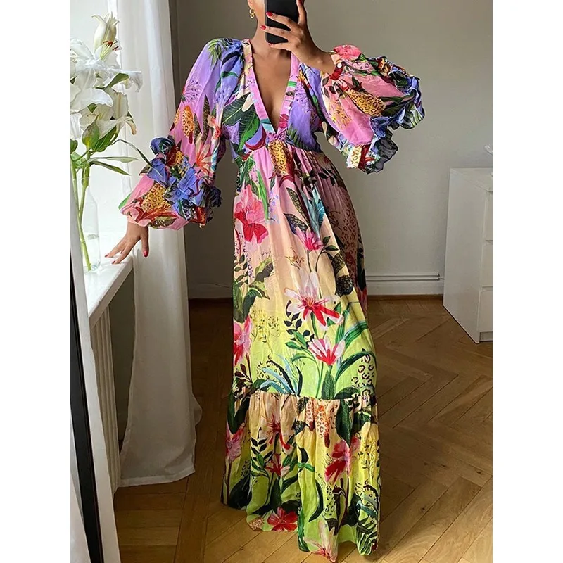 

Tinaa Разноцветные платья для женщин 2024, праздничное сексуальное женское элегантное платье Max с глубоким v-образным вырезом и рукавами епископа, оборками и складками 130295