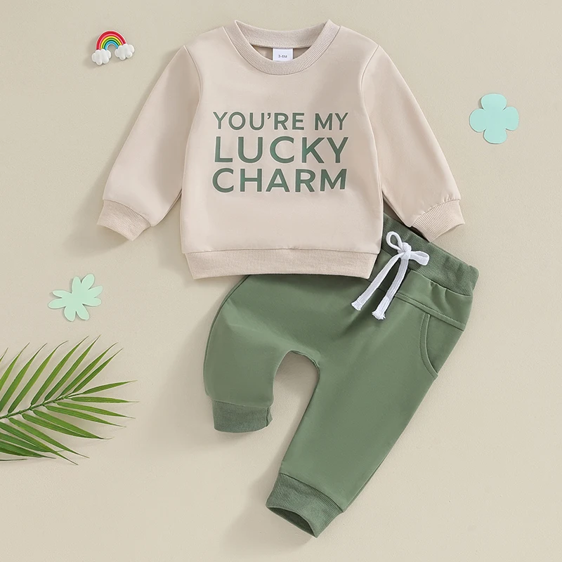 

2Pcs Toddler Boy Spring Autumn Clothes Letter Pattern Long Sleeve Sweatshirt Tops Elastic Waist Pants Outfit Tracksuit