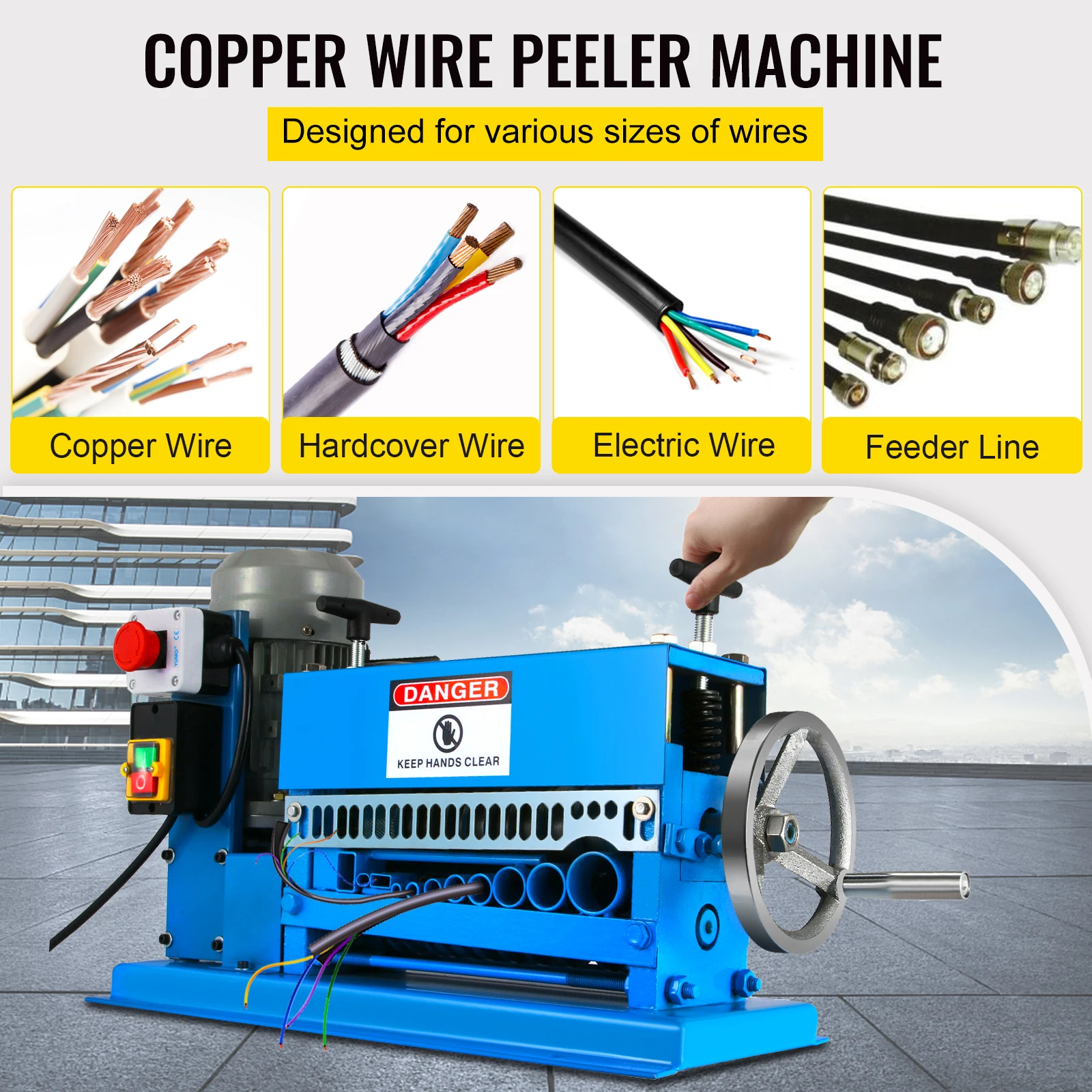 VEVOR Cable Peeling Machine 370W 1.5mm-38mm Electric Wire Stripping Machine 10 Blades Metal Tool Scrap Cable Stripper