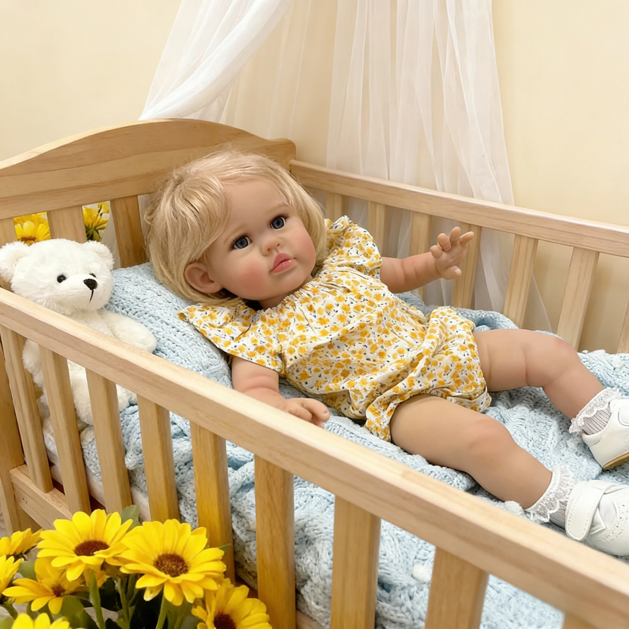 Lalka Reborn Ellie, 60 cm, z malowaniem 3D Genesis, realistyczna skóra, lalka niemowlęca z materiałowym ciałem dla kolekcjonerów.