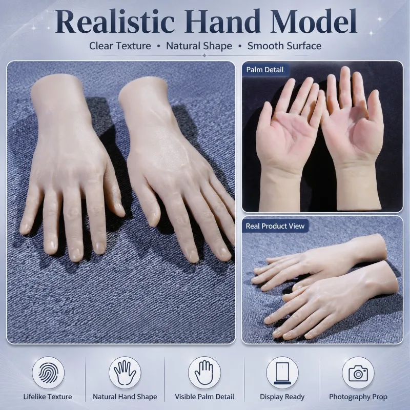 

Life-Size Man Hand Model Realistic Palm Lines Realistic Tpe Silicone Mannequin Hand for Nail Art Manicure Practice Ring Display