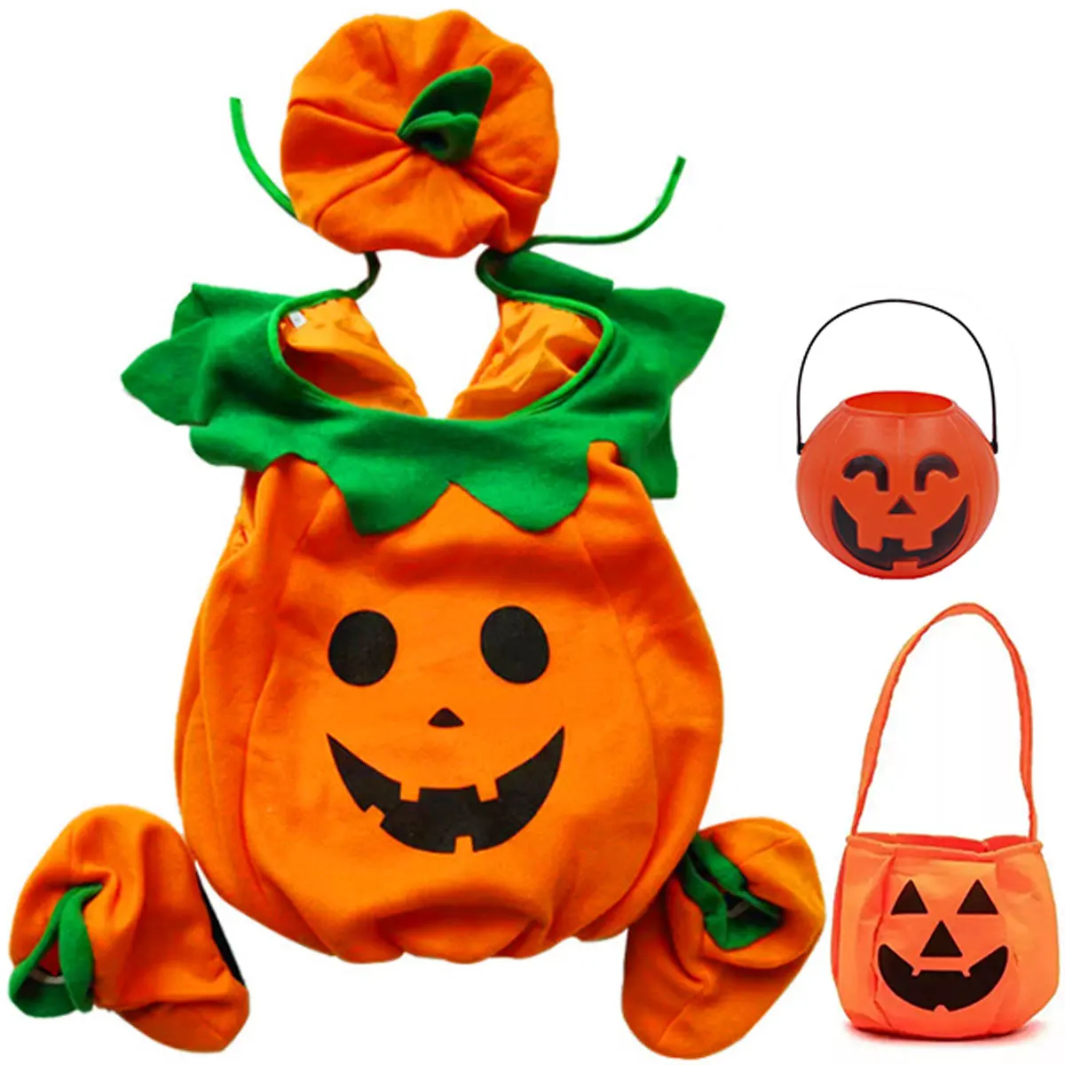 2026 Halloween Birthday Party Infants Children Cosplay Pumpkin Skirt Cute Costume + Hat Jumpsuit Shoe Covers Accessories 3 Set