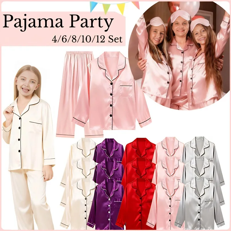 

От 4 до 12 лет пижамы для дня рождения, детские пижамные комплекты для спа-вечеринки, одежда для сна из искусственного шелка, одежда для семейного фестиваля, вечерние пижамы