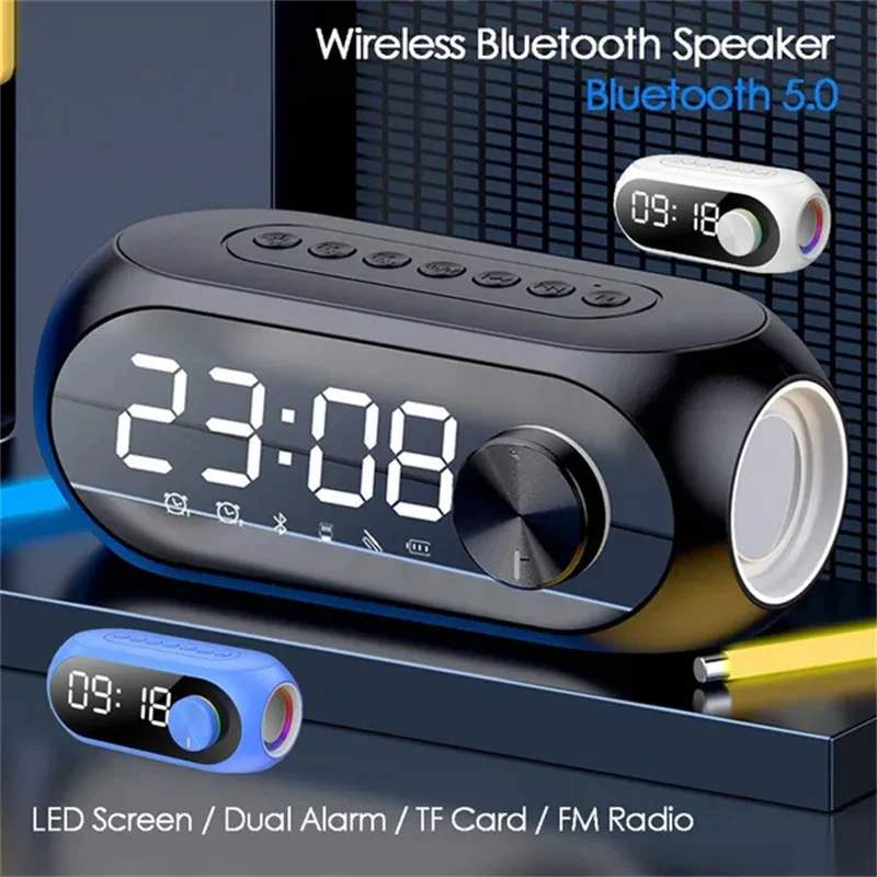 S8 Wireless Bluetooth Speaker Mirror Clock HD Led Multifunction Stereo Speakers Alarm Clock FM Radio TF Card Dual Alarm Clock