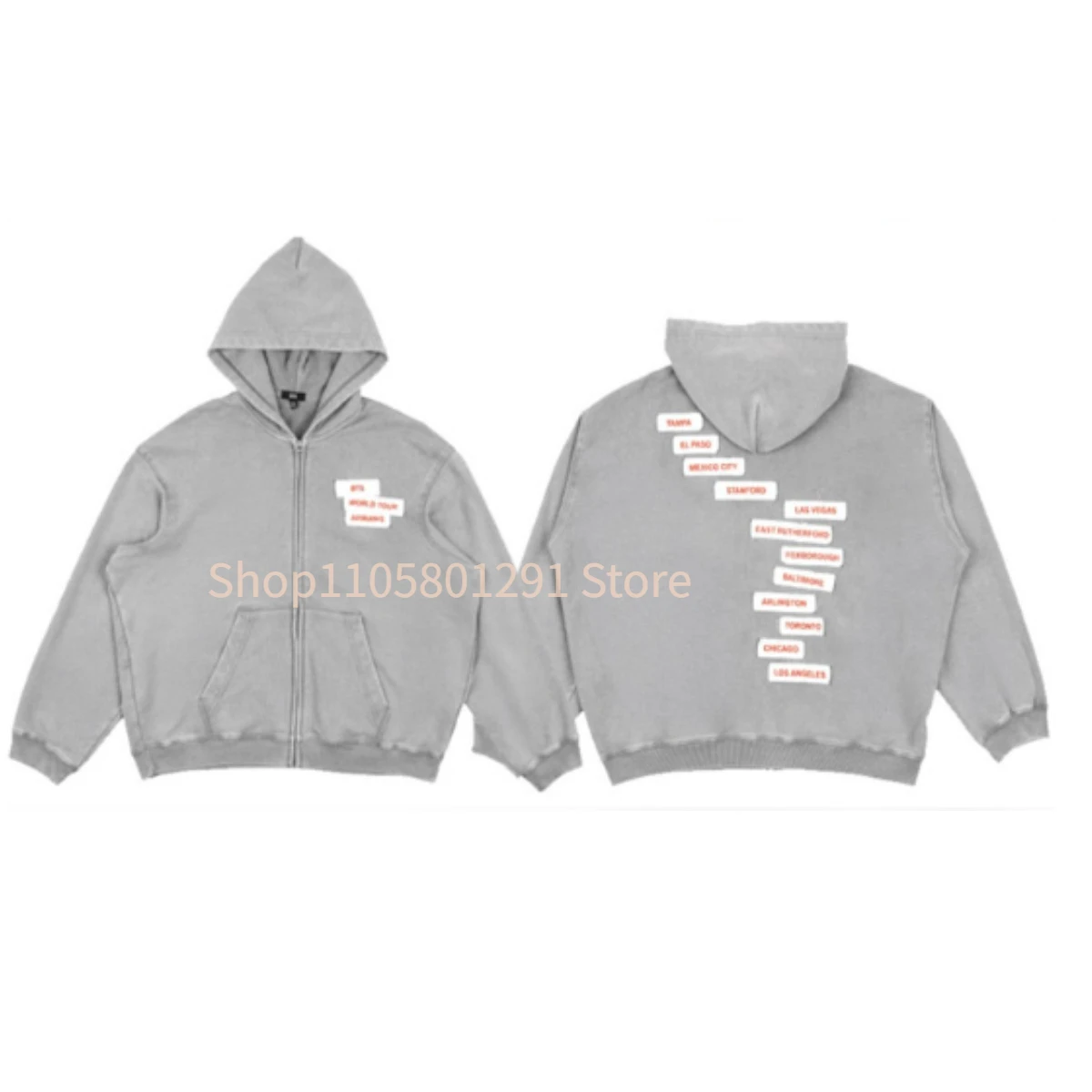 Loose Arirang Letter Patch Embroidery Hooded Jacket, Soft Casual Street‑Wear Coat, Fan Top for Daily and Concert Occasions