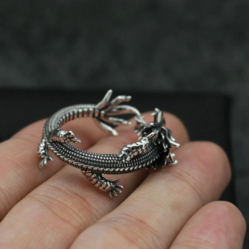 Retro Dominante Etnische Stijl Draak Ring Voor Mannen Cool Opening Verstelbare Ring Punk Vintage Mode Vinger Sieraden Accessoires