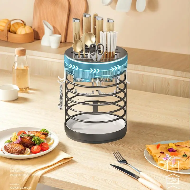 

Chopsticks Organizer Cylinder Holder Utensil Drainage Storage Rack Rotatable Kitchen Organizer Detachable Drip Tray With