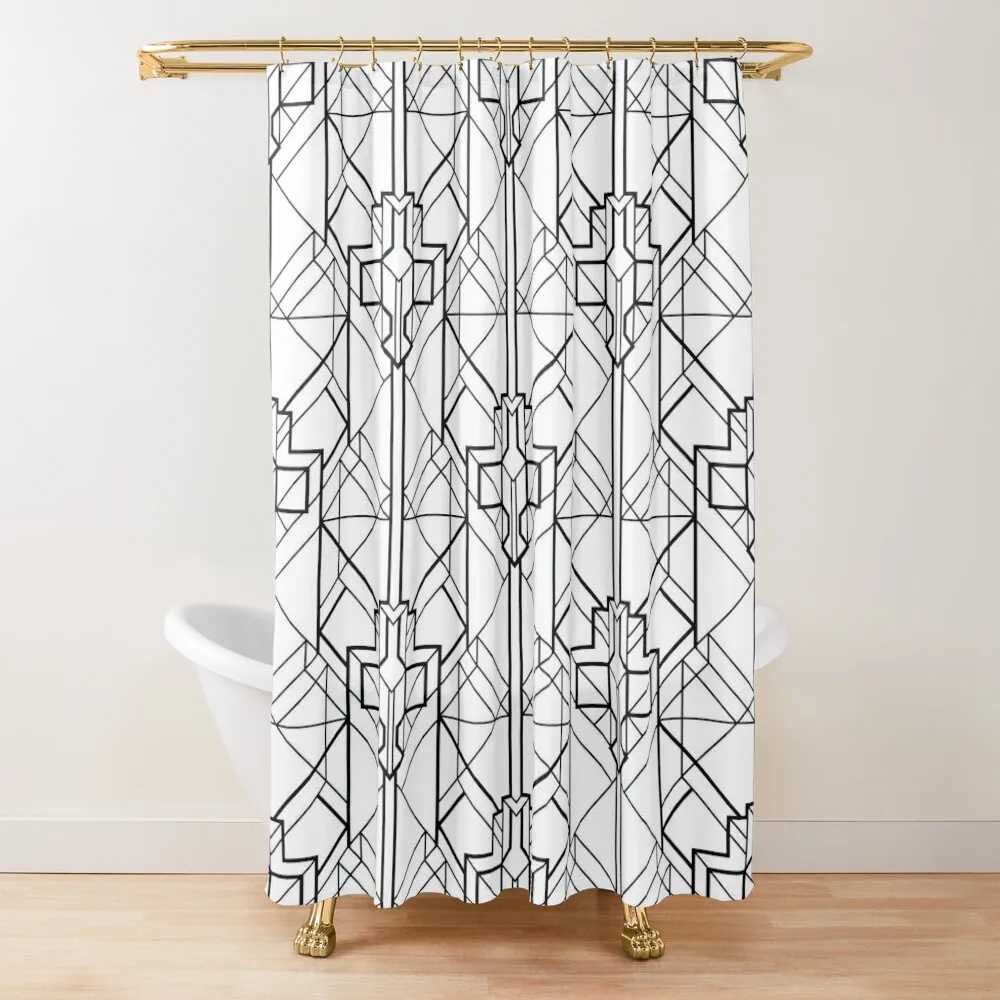 

White and Black Vintage Art Deco Geometric Squares Pattern Shower Curtain Shower Set Bathroom Shower Set Curtain