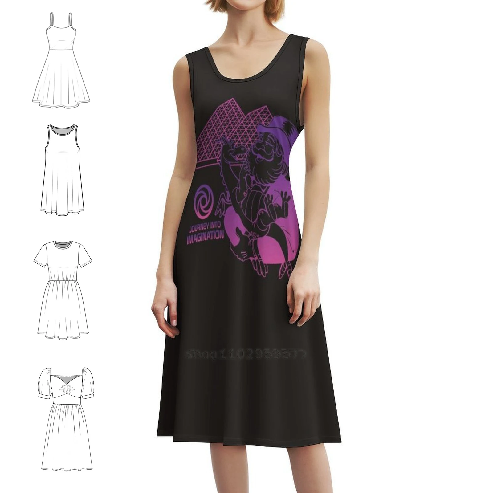 Dreamfinder and Figment Jii-Pink كلاسيكي تي شيرت فستان بوهيمي عتيق بأكمام منتفخة أو خيارات بلا أكمام لفستان النساء #1