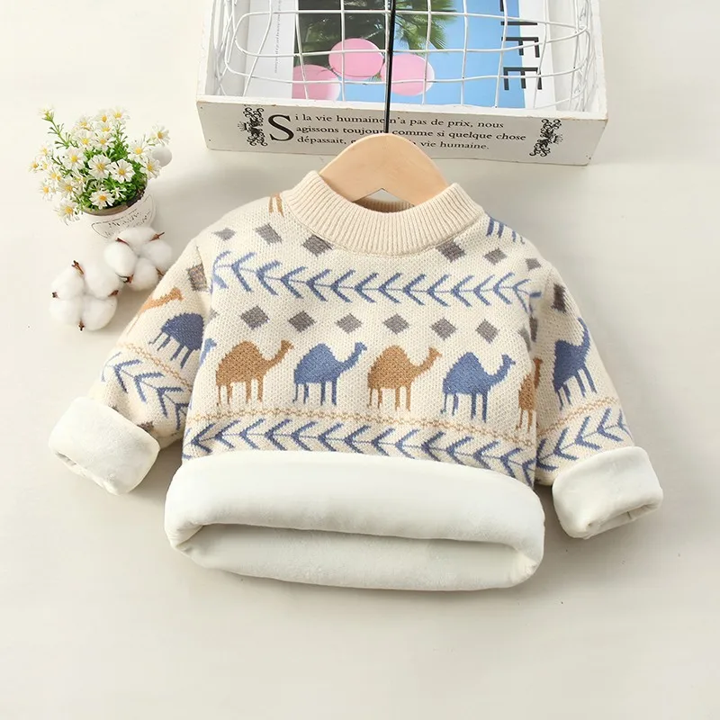 

Boy's winter Sweater Knitted Pullover Toddler boy's Fleece Warm clothes 1-7Y