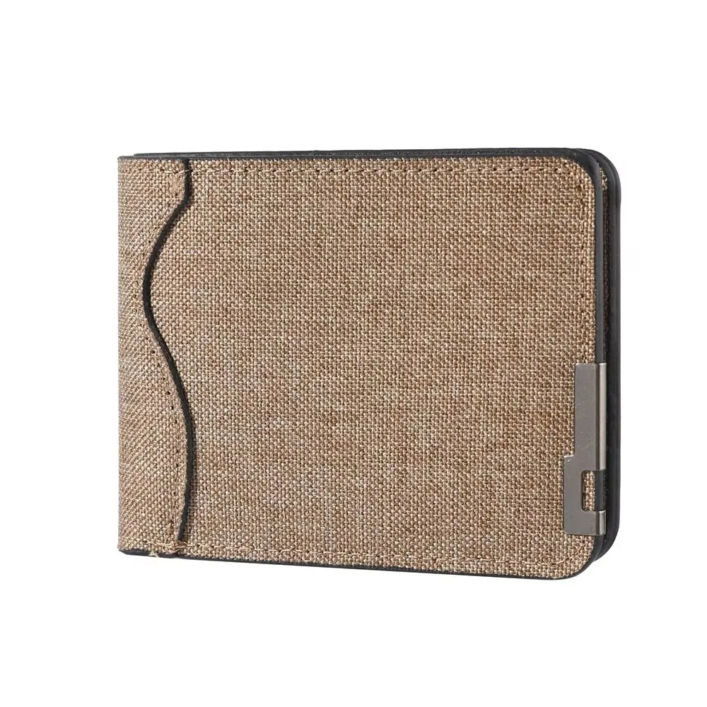Retro Canvas Short Wallet Compact Metal Decoration Men's Slim Fit Wallet Lightweight Solid Color Ultra Thin Wallet Daily Use