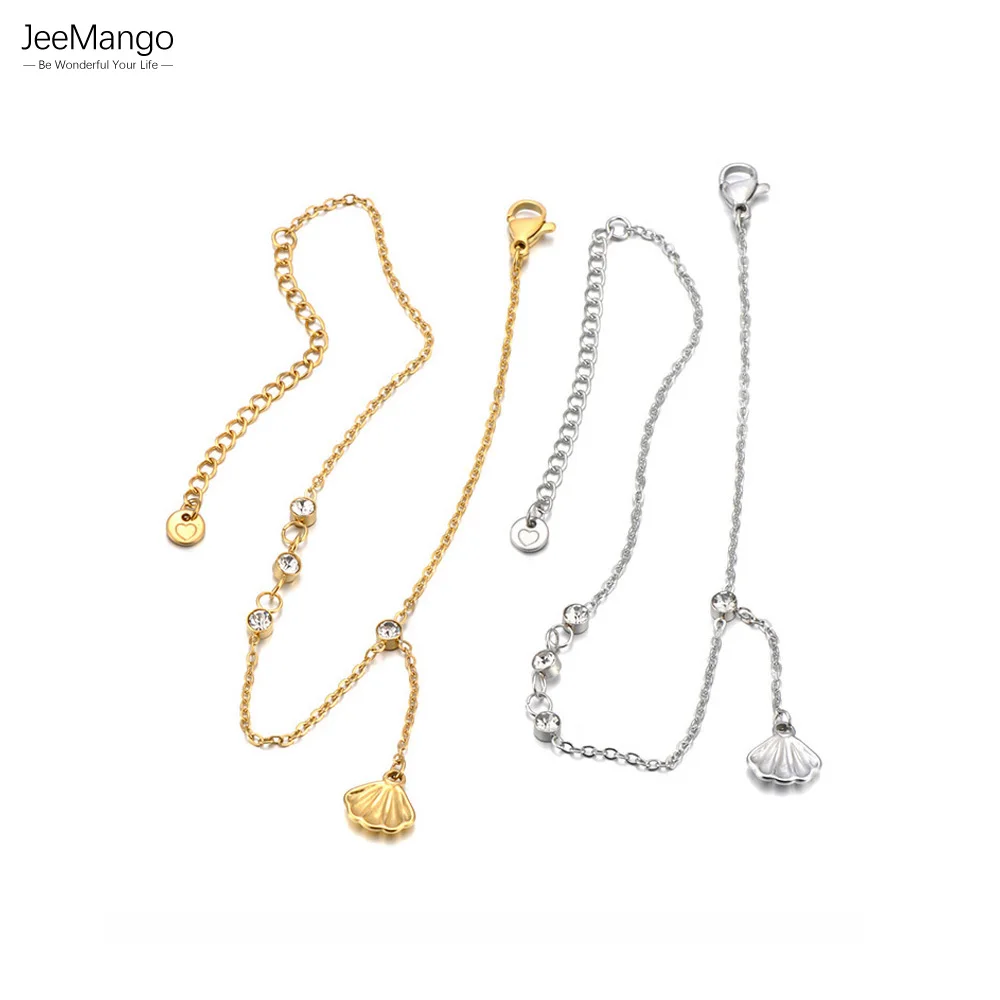 JeeMango Fußkettchen aus Edelstahl mit Zirkonia für Damen, Sommer, Strand, Muschel-Charm-Fußkettchen, wasserdicht, vergoldet, Schmuck A25002