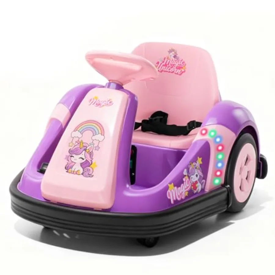 

12V Bumper Car for Toddlers with Big Wheel, 3° Spin Ride-On Car with Remote Control, Safety Belt, Music, LED Lights, 3 Speeds -
