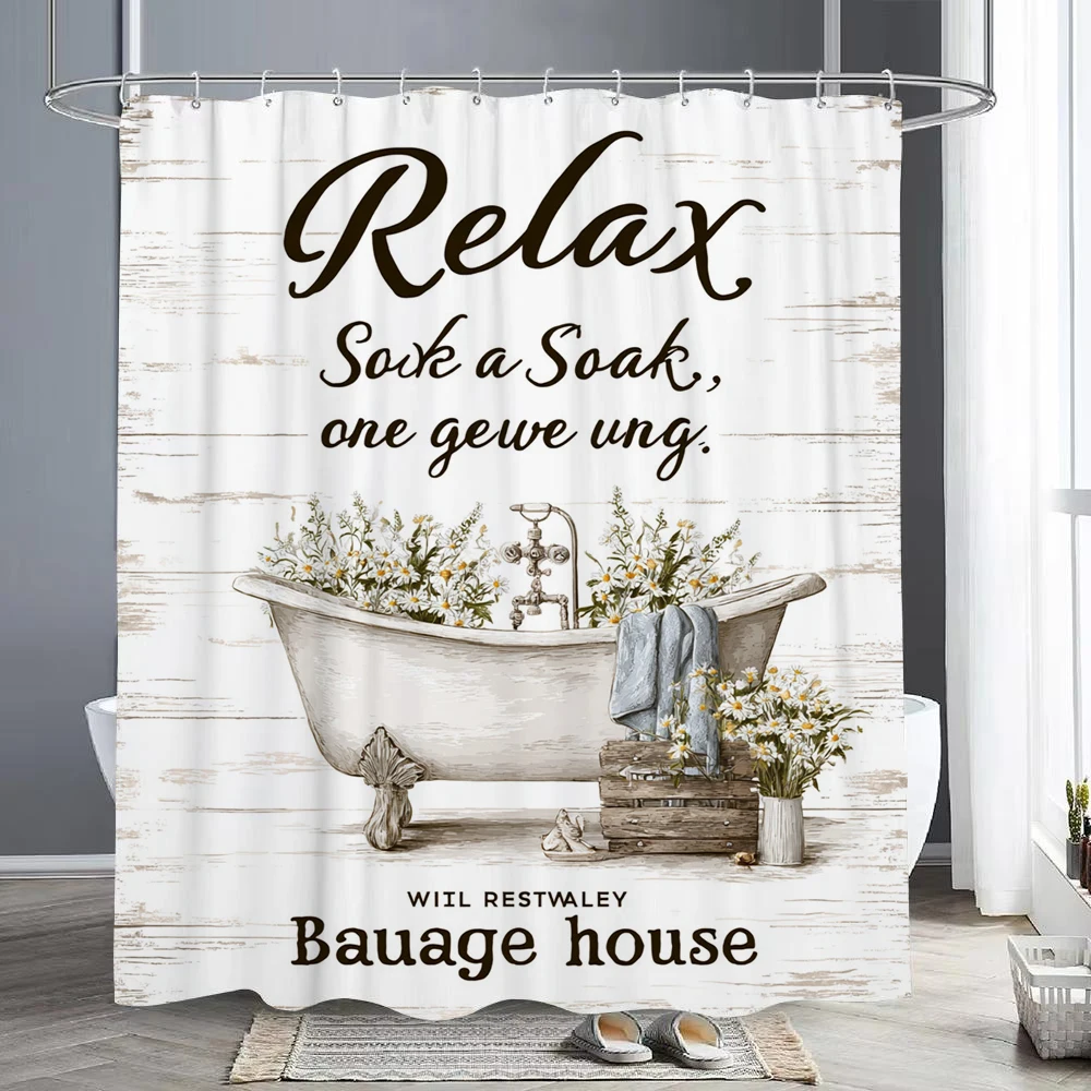 

Modern Minimalist Flower Bathtub style Shower Curtain, Bathroom Decorative Shower Curtain, Waterproof Shower Curtain with Hooks