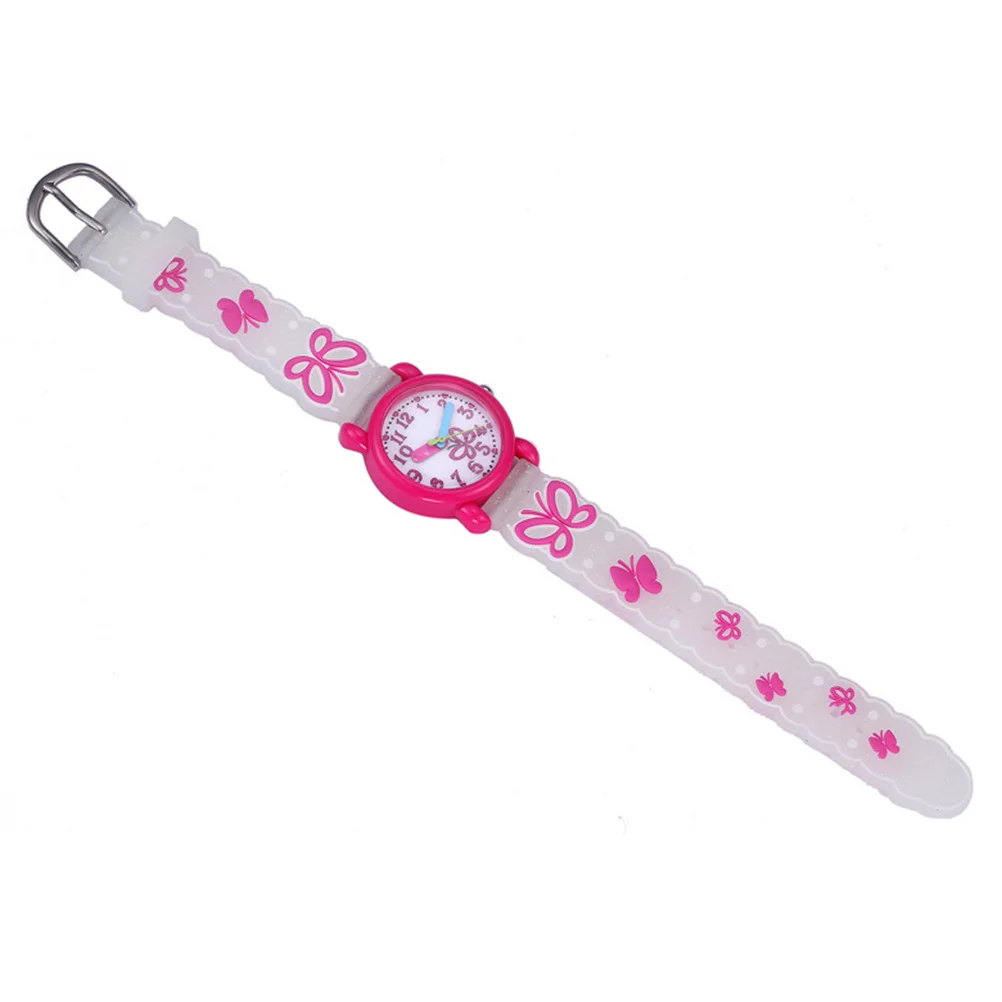 Fundo branco rosado 3D desenho animado dinossauro padrão pulseira de silicone relógio de pulso de quartzo à prova d'água presente para borboleta