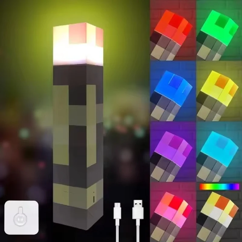 Luminária de Mesa Decorativa LED Noturna com Formato de Tocha Brownstone, Cores Variadas, para Quarto, Carregamento USB com Fivela, Brinquedo Infantil e Presente