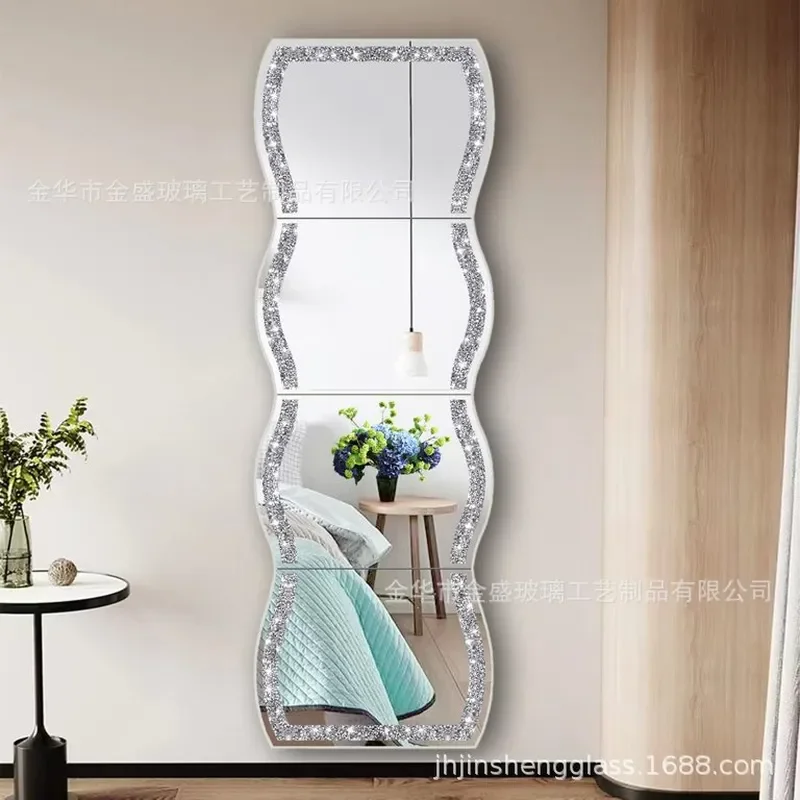 Silver Full Length Mirror Furniture Irregular Splicing Broken Diamond Decoration Makeup Mirror Gym Door Wall Decor