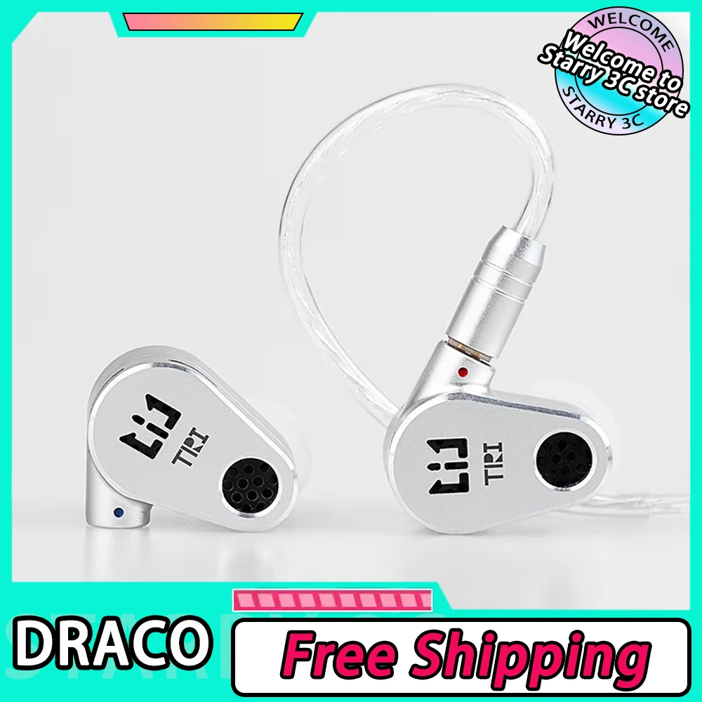 

TRI DRACO Earphones Surround Ear Wired Headphones Dual Dynamic Unit HIFI Earbud In-Ear Customize CNC Office Gaming Earphone Gift