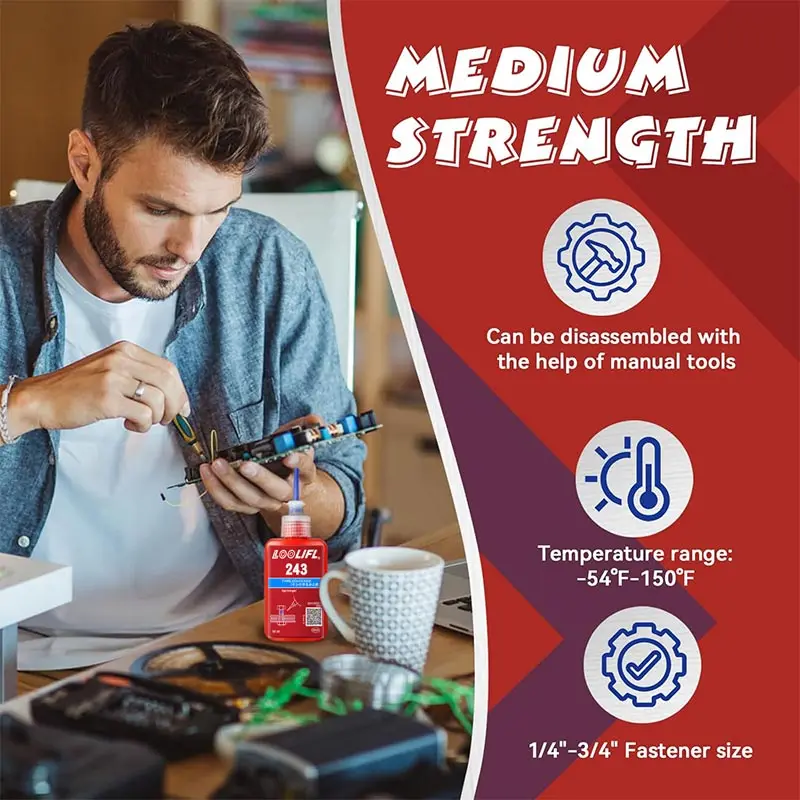 243 50 مل مل ملصق لاهوائي عالي الجودة، مسامير صواميل، ملصق تركيبات، مركبات متوسطة القوة، مقاومة للتآكل، مقاومة للماء، مقاومة للاهتزاز، 1-3 قطع