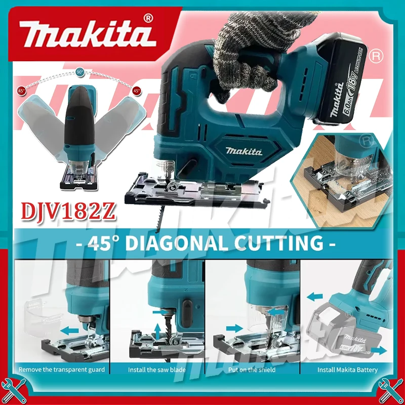 Makita DJV182 Cordless Jigsaw:18V,300W,0-2700rpm,80mm Stroke,45 Cutting Angle,For Wood/Plastic/Metal Cutting Jobs for 18V