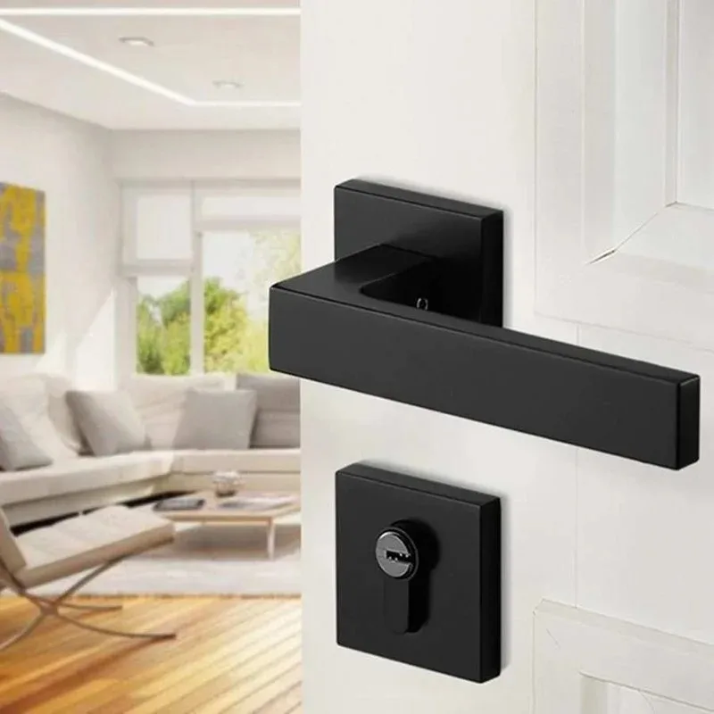 

Simple Black Door Lock Cylinder Lever Handle Set Adjustable Left Right Home Security Bedroom Living Room Mute Door Handle Lock