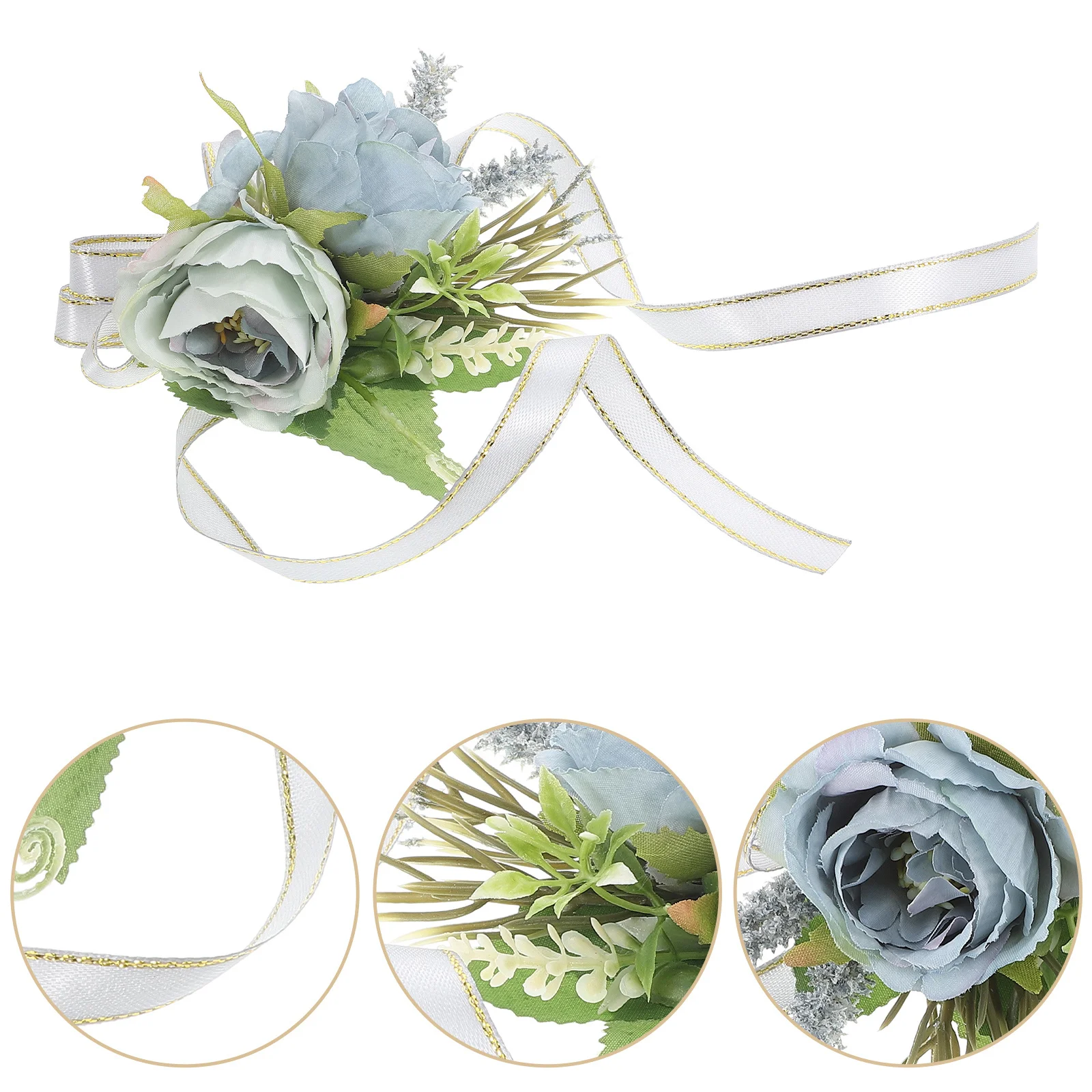 

Sophisticated Faux Rose Wristband Hand Flowers Wedding Bouquet Corsage Bracelet Unique Gray Accessory