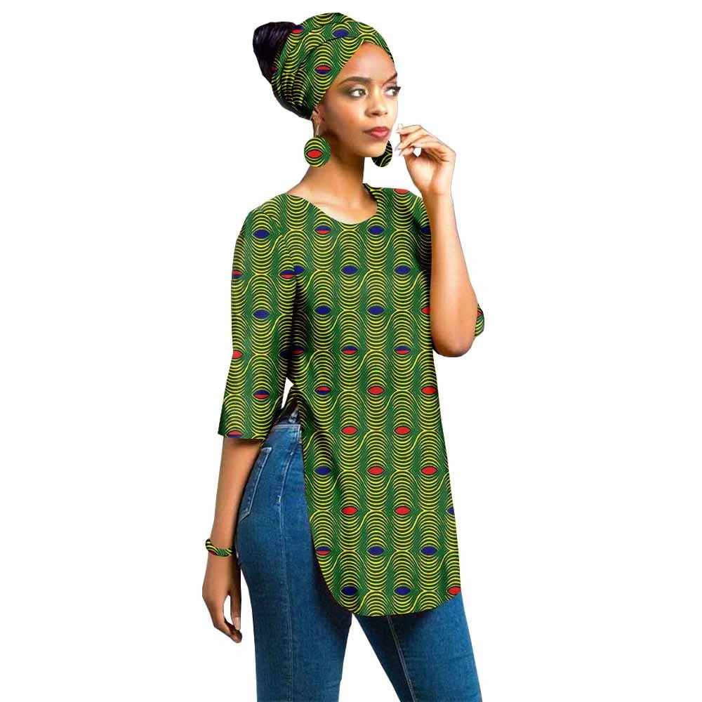 

3 Pieces Set African Clothes for Women African Print Tops and earings Women Traditional African headwrap Ankara Set for Party
