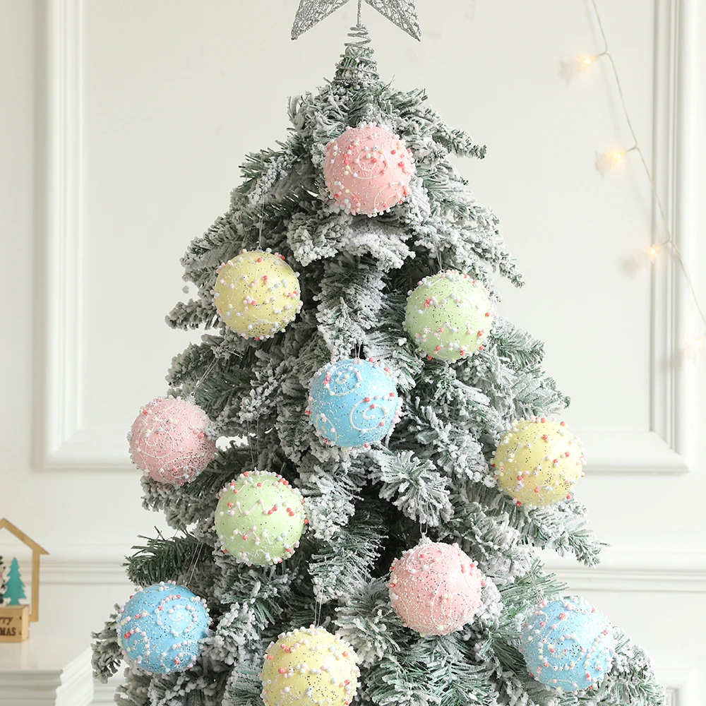 3/46Pcs/Box Macaroon Colorful Christmas Ball Foam Ice Cream Donuts Cake Rainbow Xmas Tree Balls Hanging Ornaments New Year Decor