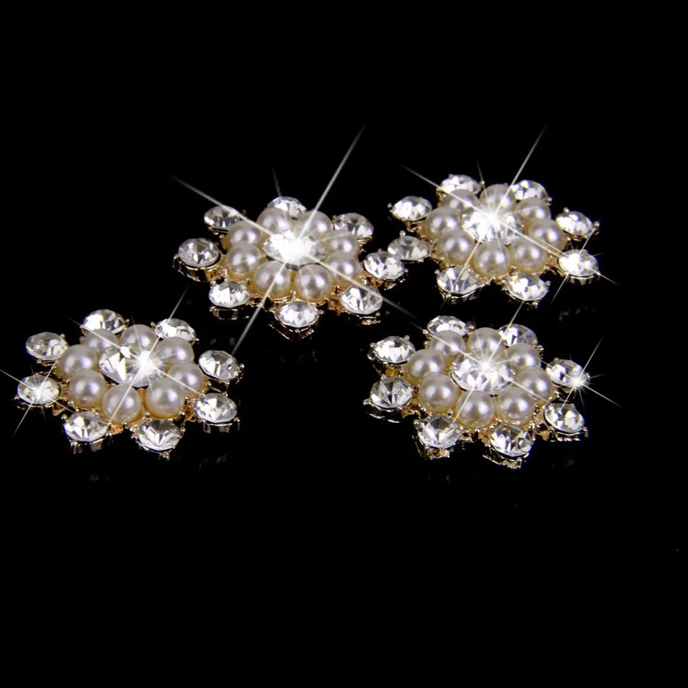 

10pcs Crystal Pearl Buttons Snowflake Hair Accessories Wedding Decor Flower Embellishments Rhinestone Garment Bags Headband
