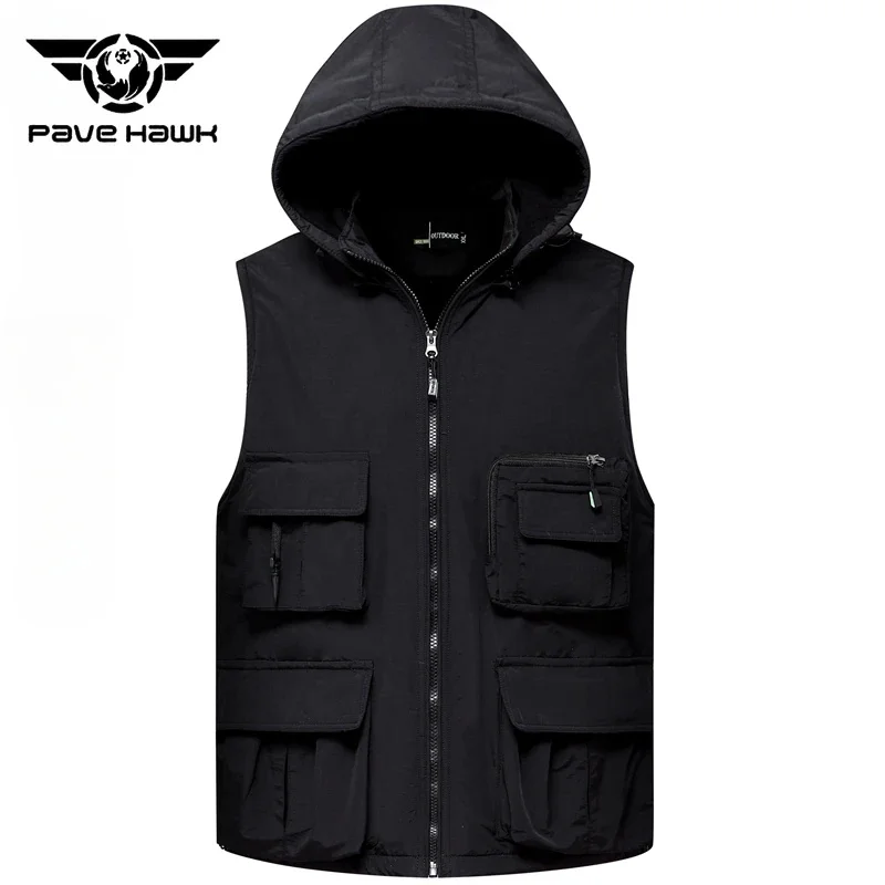 

Autumn Winter Thickened Vest Men Multi-Pocket Fleece Warm Detachable Hooded Outdoor Climbing Photography Fishing Tank Top