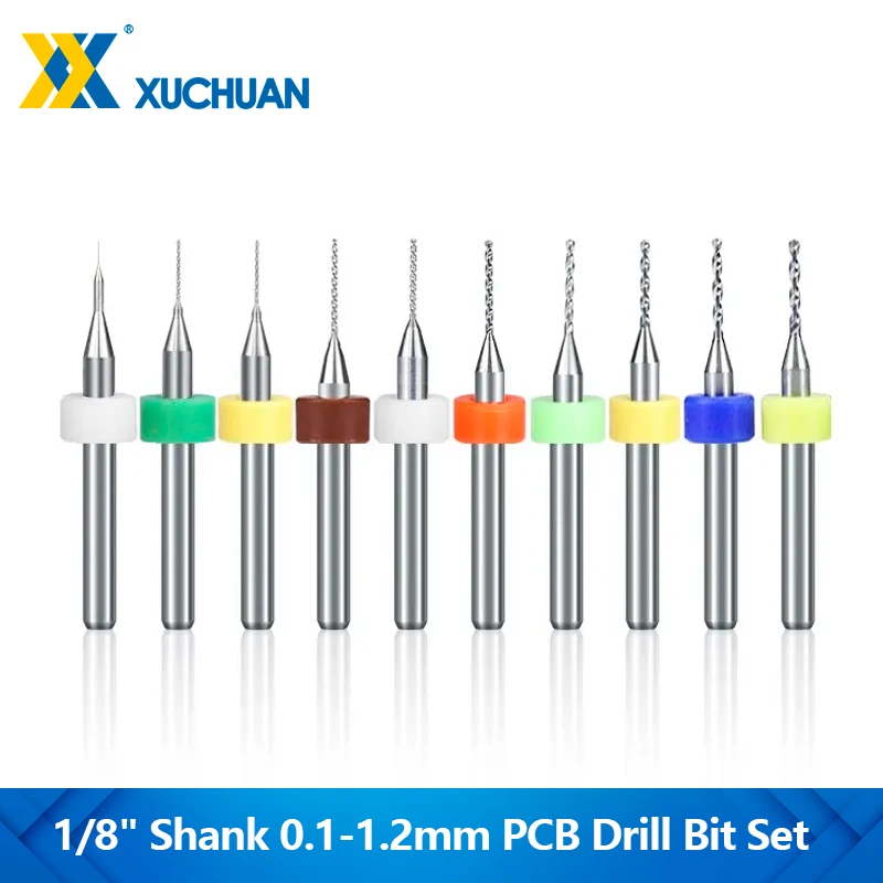 10pcs 1/8'' Shank Mini CNC PCB Drill Bit Set 0.1-1.2mm Carbide Gun Drill Bit for PCB Printed Circuit Board Hole Drilling Cutter