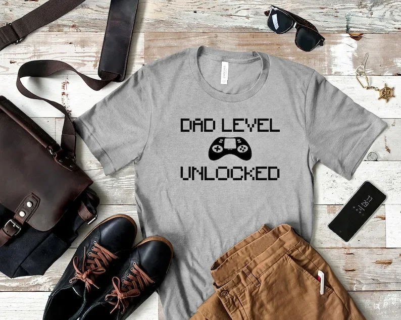 Dad Level Unlocked cotton t Shirt, New Dad Graphic Tee, Pregnancy Baby Announcement, Daddy to Be Shirt, Funny Gift for New Dad