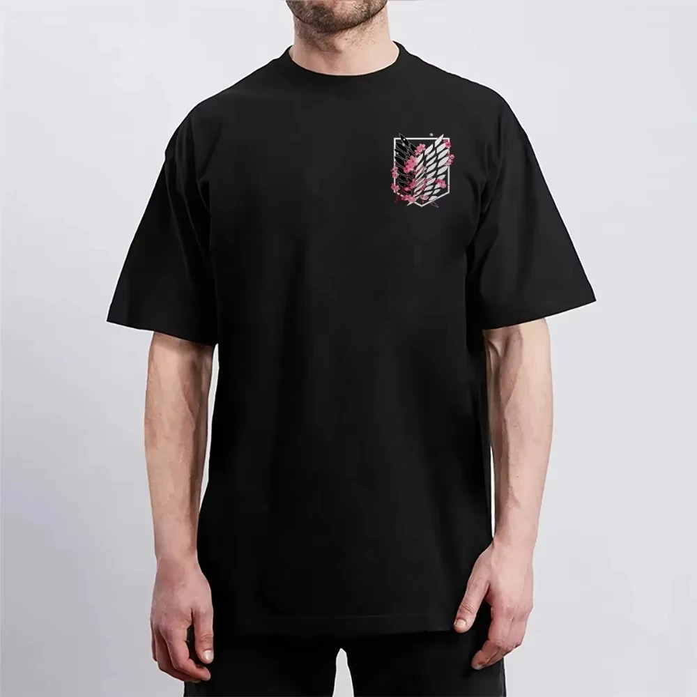 Attack on Titan Wings of Freedom Pink Cherry Printed T-shirt Men's and Women's T-shirt Men's Top Sports T-shirt Men's T-shirt