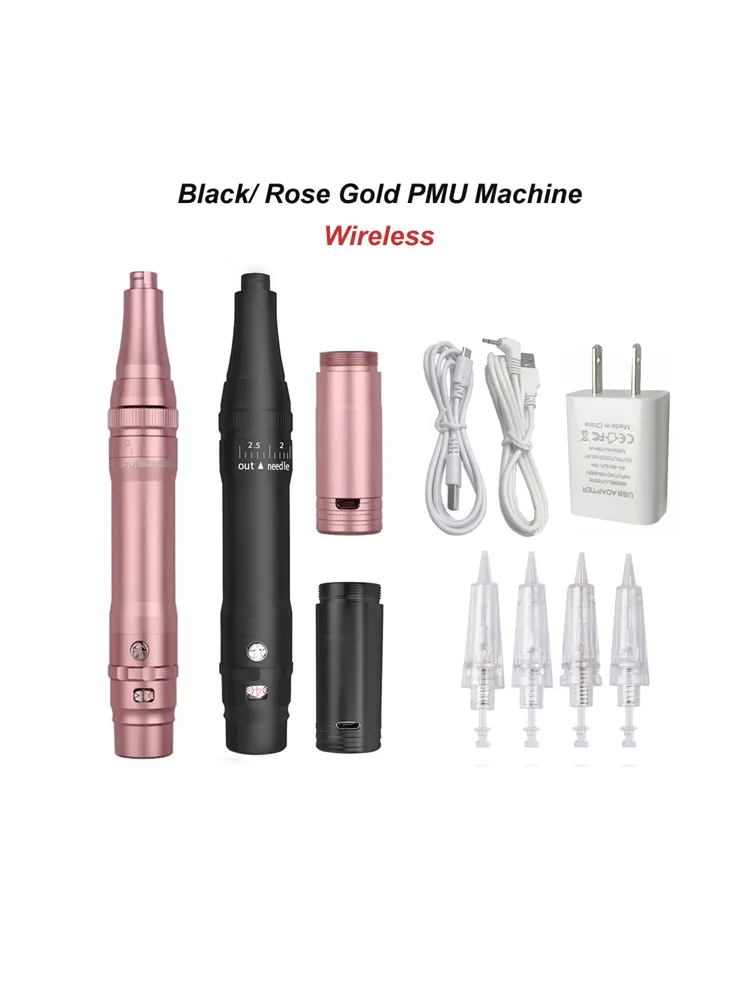 Zwart/Rose Goud Draadloze Pmu Dermographis Permanente Make-Up Lip Wenkbrauwen Tattoo Machine - afbeelding 2
