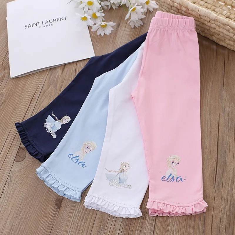 

Capri Pants Girls Shorts Calf-Length For Children Disney Frozen Anna Elsa Princess Skirts Baby Girl Pink Blue Lace Kids Legging