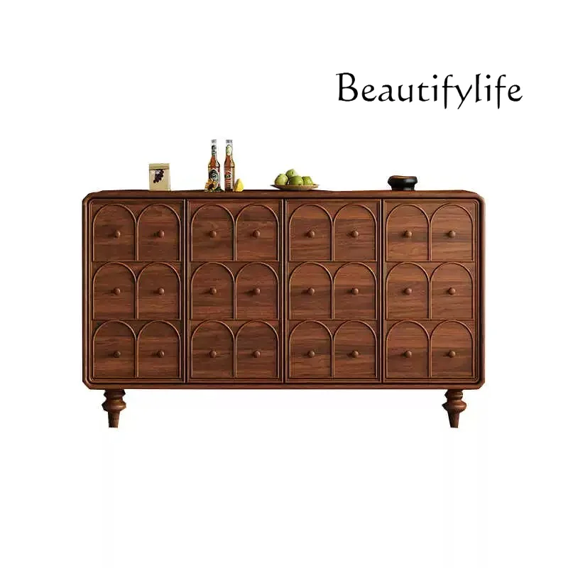 

Nordic cherry wood retro solid wood dining side cabinet entry porch cabinet living room wall household locker