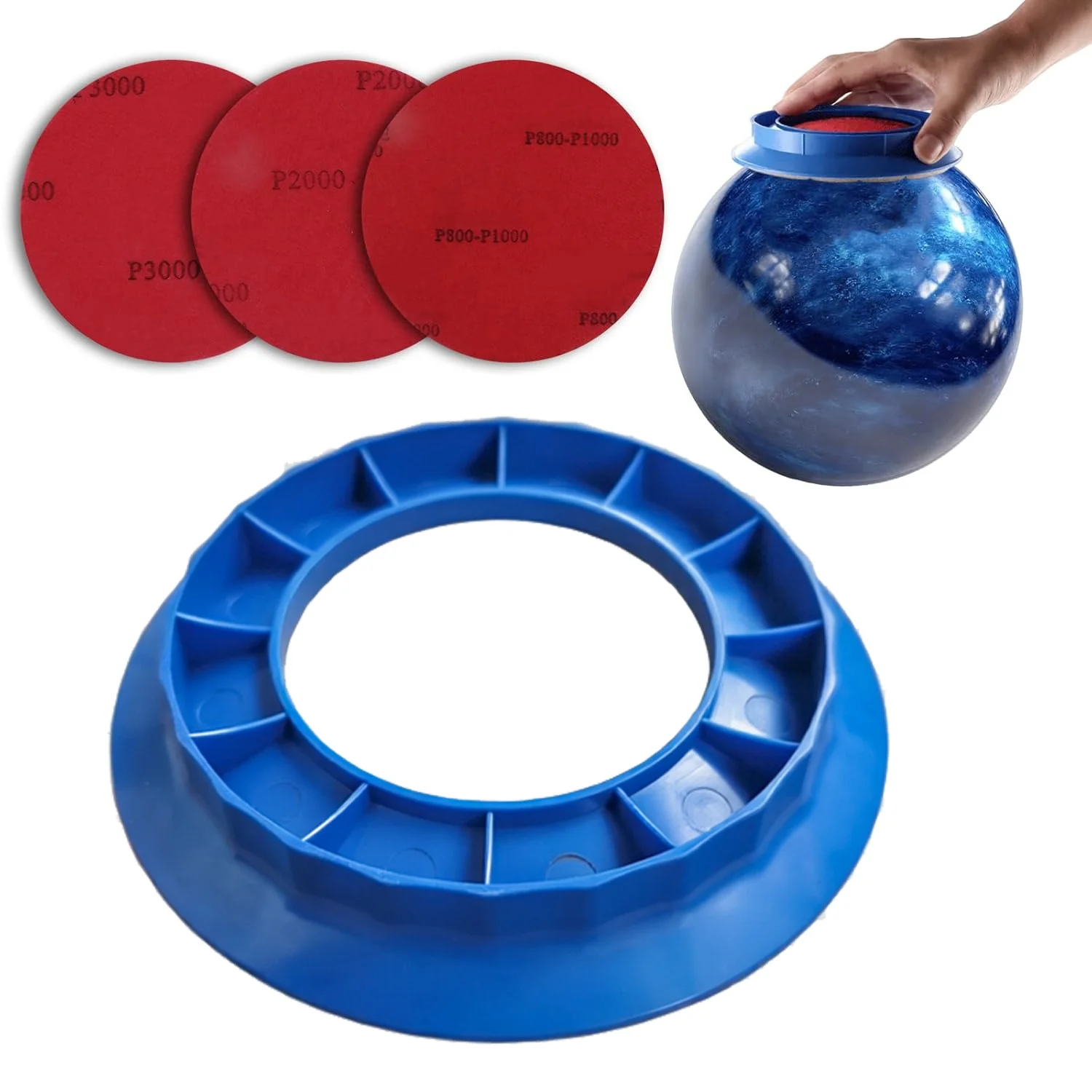 Bowling Ball Sanding Pad Holder, with 3 Pads 1000/2000/3000, 2-in-1 Maintenance Tool for Cleaning Polishing Display