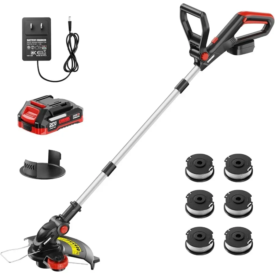 

Аккумуляторный триммер для струн, 20 В, 12-дюймовый триммер и обрезное устройство с автоматической подачей линии, электрический измельчитель сорняков, аккумулятор емкостью 2,0 Ач и зарядным устройством 6