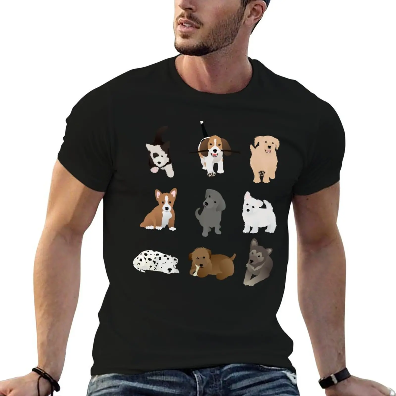 

puppies (blue) T-Shirt cotton t shirt pack cotton t shirt man man t shirt designer T-shirt