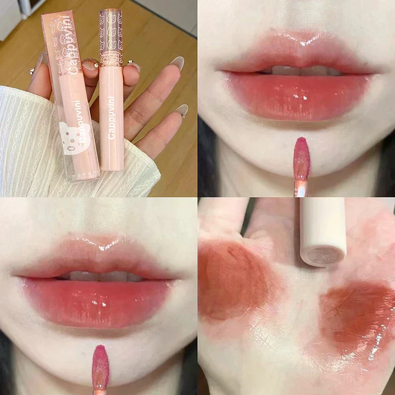Cherry Red Waterproof Mirror Finish Water Lip Gloss Nude Brown Clear Tint Glass Lip Oil Liquid Makeup For Voluminous Look