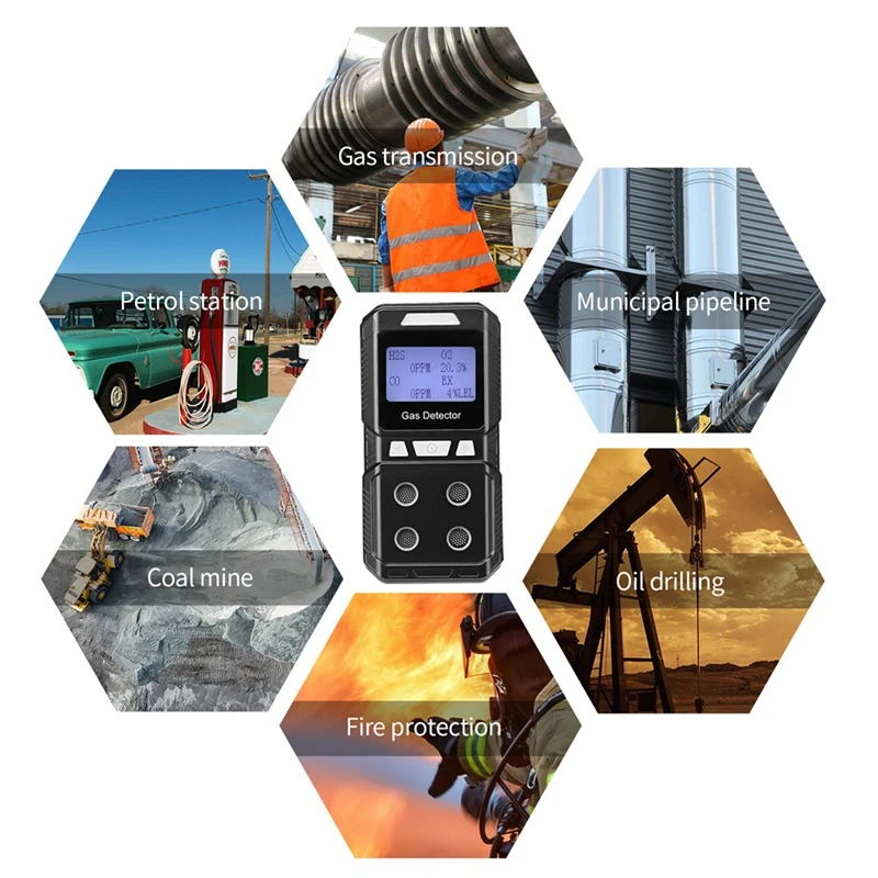 Portable 4 Gas  Rechargeable Multi Gas Monitor Air Quality Tester Analyzer High Precision EX O2 H2S CO EU Plug