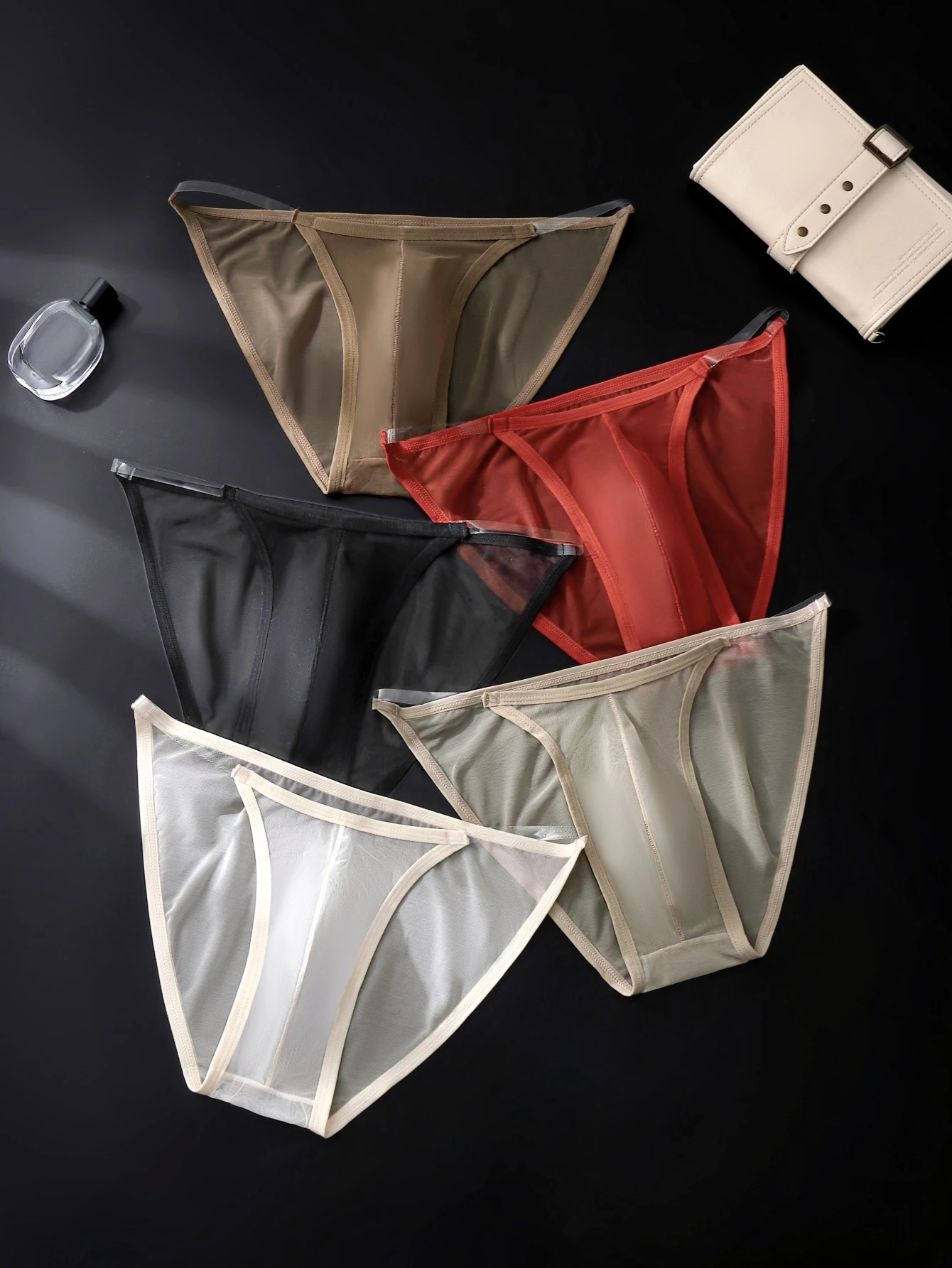 2PCS Men's Transparent Triangle Underwear Thin Strip Solid Color Mesh Breathable Comfortable Simple Design Boxer Briefs