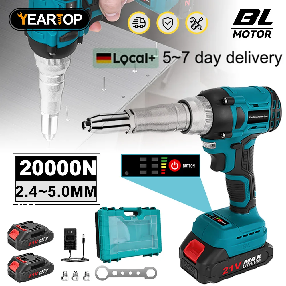 2.4~5.0mm Brushless Electric Riveter Gun 20000N Cordless Rivet Clamp Nut Gun Insert Auto Riveting Tool For Makita 18V Battery